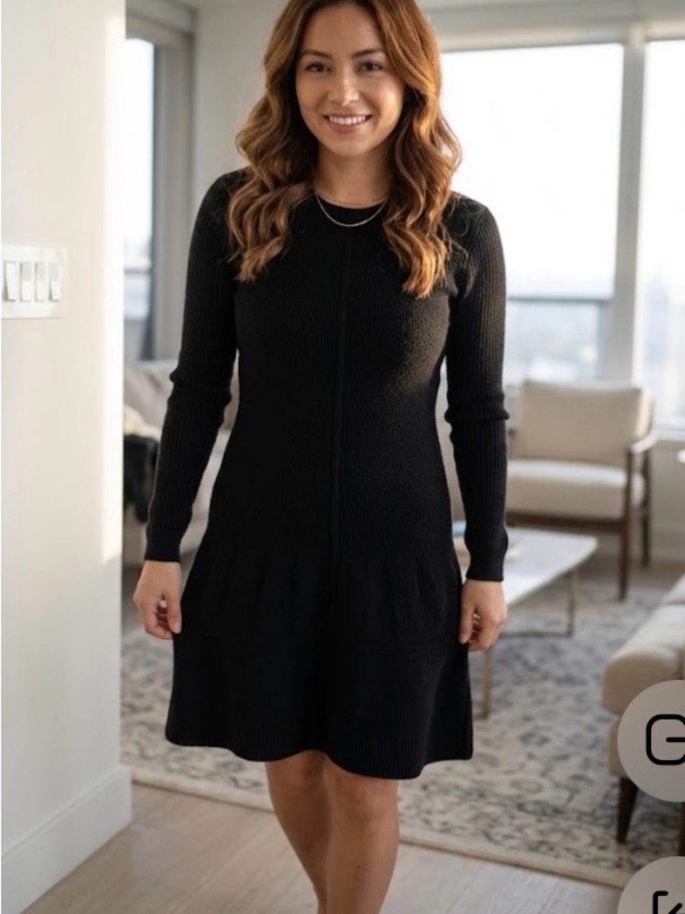 Babaton Black Long-Sleeve Knit Dress Medium